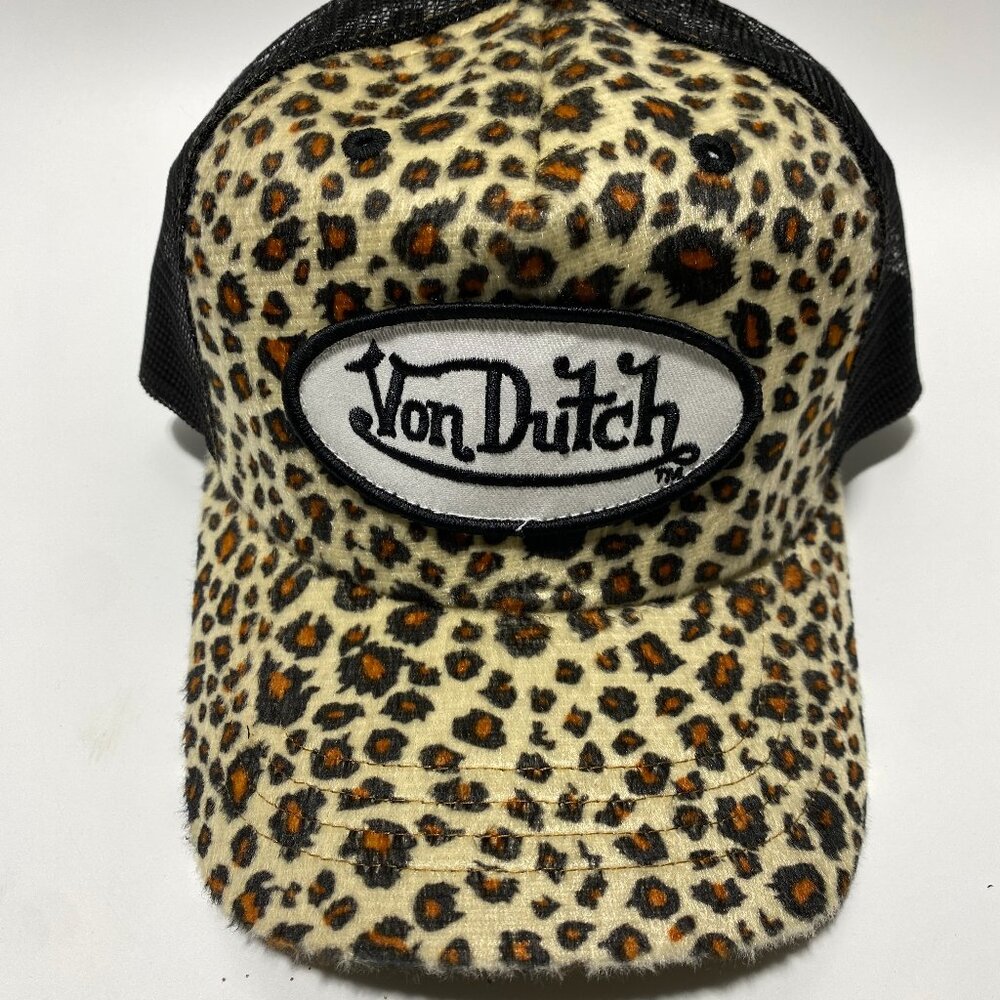 Von Dutch Leopard Print Trucker Hat in Black, Brown, Cream